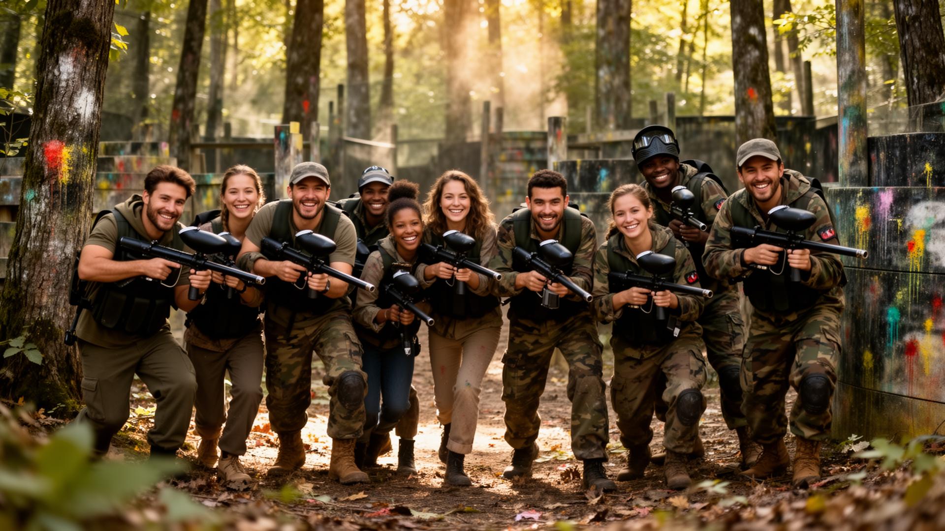 Friends playing paintball