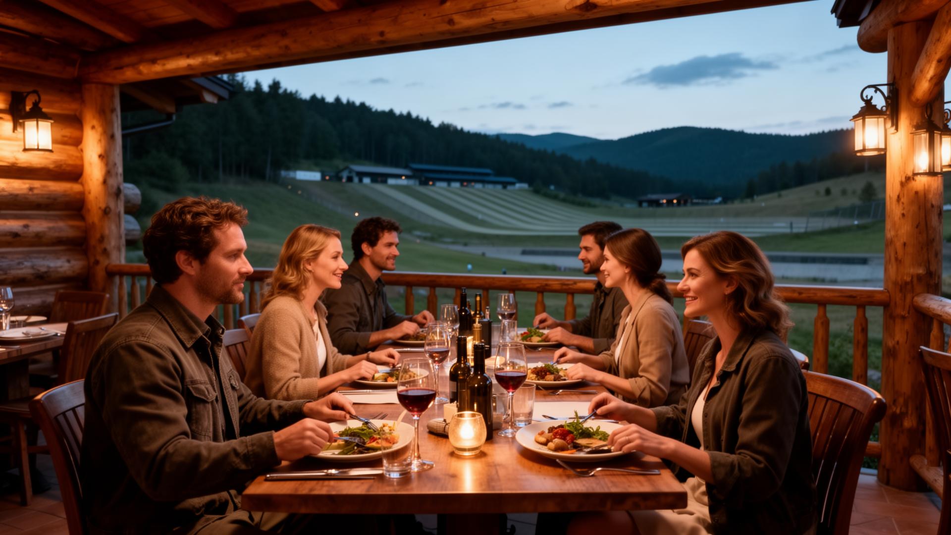 Guests dining at the restaurant terrace