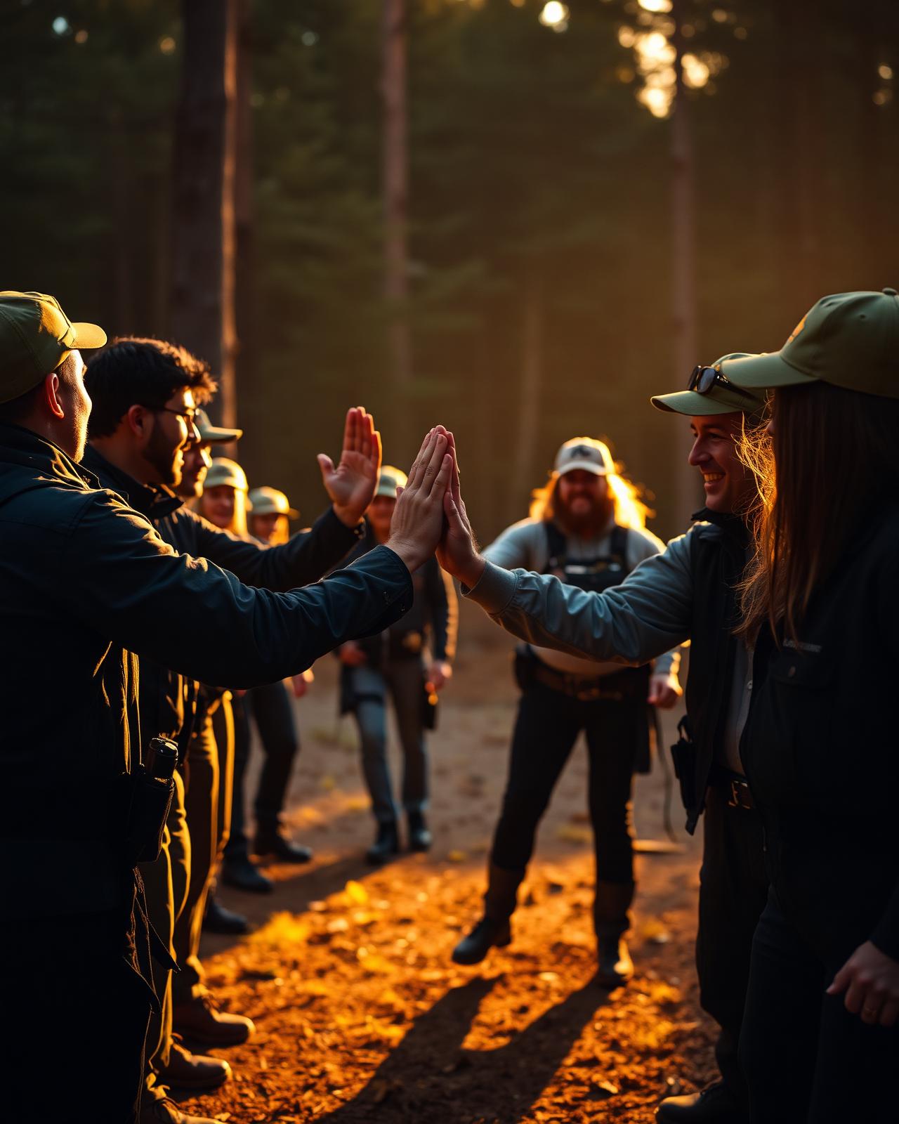 Corporate team during team-building in the forest